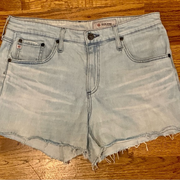 AG Adriano Goldschmied women’s 30 Light Blue Denim Shorts Distressed Fringe EUC - Picture 1 of 6